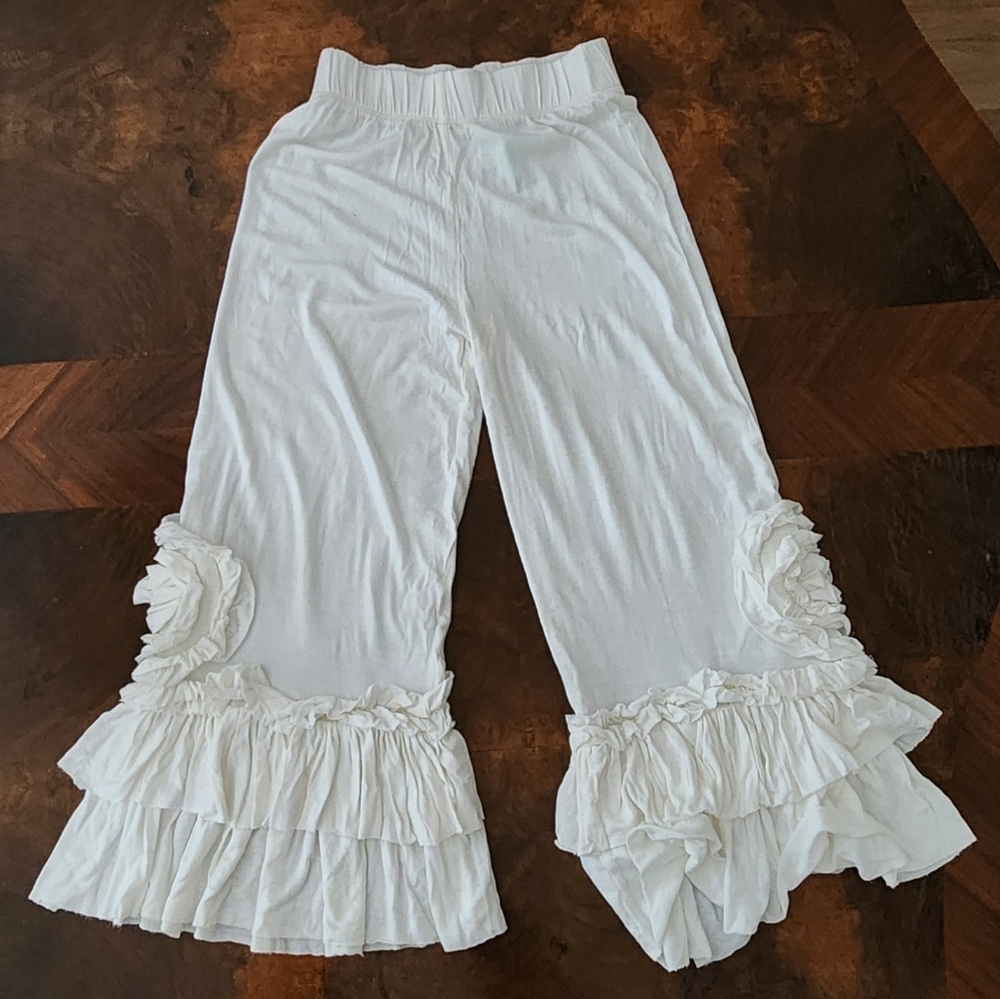 Girls White Ruffled Wide-Leg Pants - Picture 4 of 8